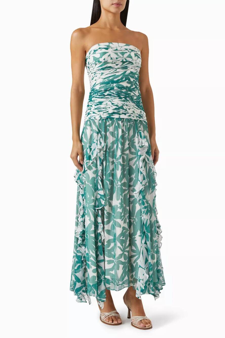 NEW SHONA JOY marguerite strapless contrast maxi dress in evergreen/ivory